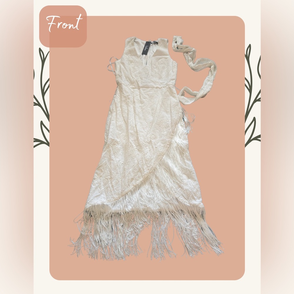 Lulus White Lace Fringe Dress | NWT | Detachable Belt, Bridal Shower/Party